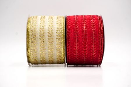 Elegancka wstążka metaliczna z haftem liściastym na Boże Narodzenie_KF9821.KF9822.KF9823.KF9824 (2)